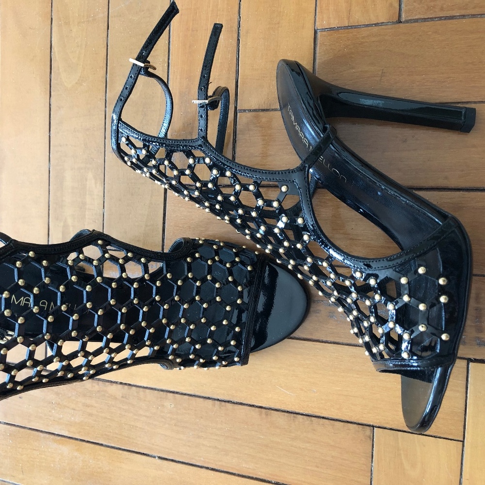 Tamara Mellon Honeycomb Patent Leather Sandals